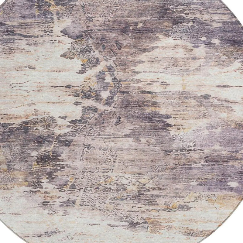 8' Gray And Tan Round Abstract Washable Indoor Outdoor Area Rug Homeroots Outdoor