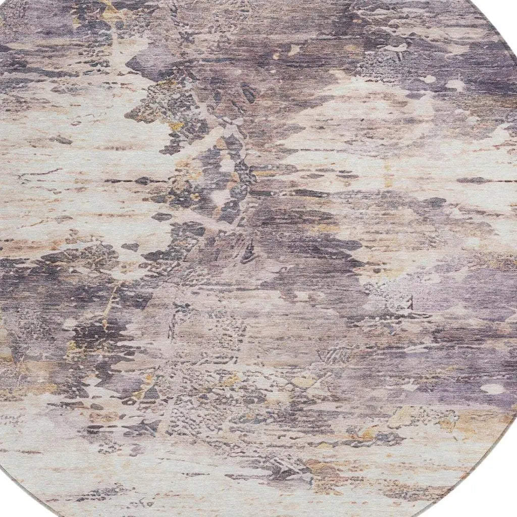 8' Gray And Tan Round Abstract Washable Indoor Outdoor Area Rug Homeroots Outdoor