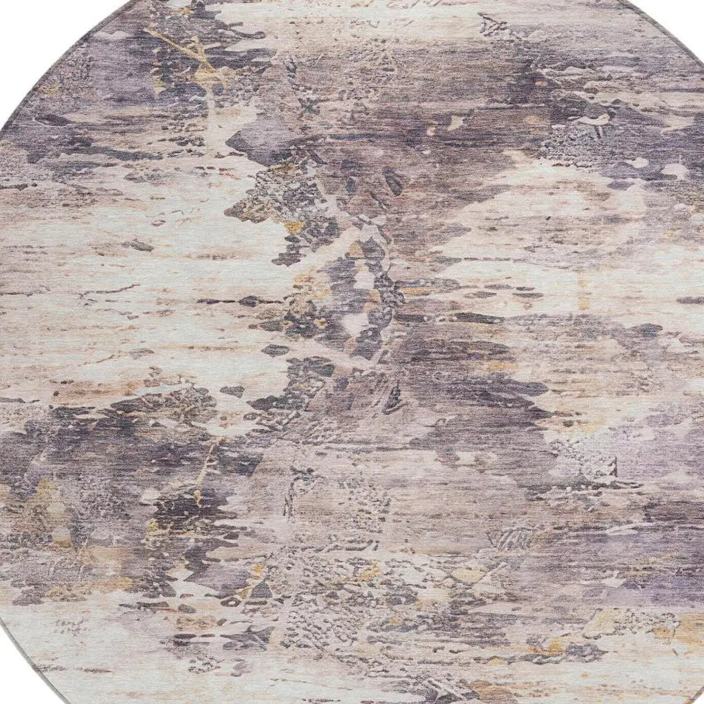 8' Gray And Tan Round Abstract Washable Indoor Outdoor Area Rug Homeroots Outdoor