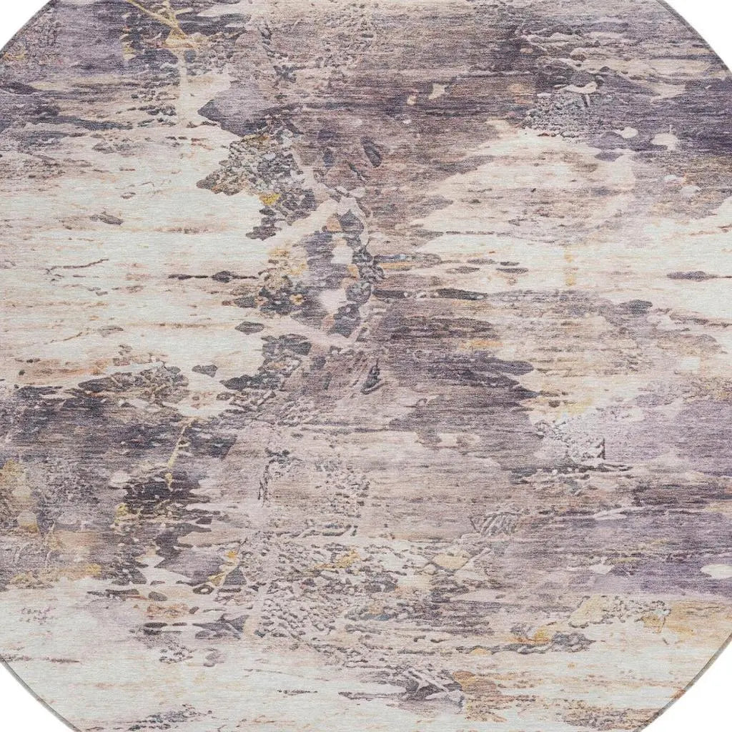 8' Gray And Tan Round Abstract Washable Indoor Outdoor Area Rug Homeroots Outdoor