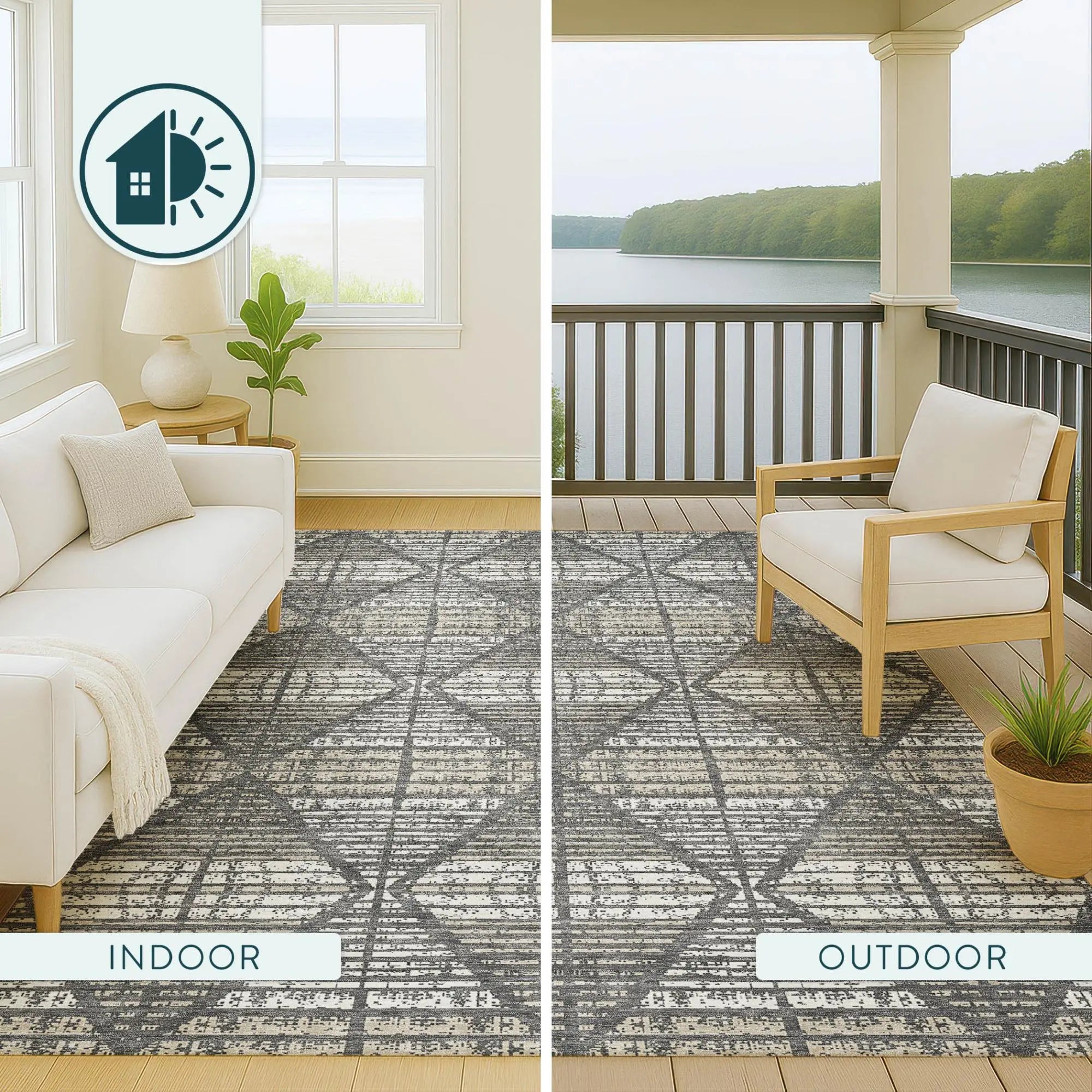 8' Gray And Taupe Round Geometric Washable Indoor Outdoor Area Rug Homeroots Outdoor