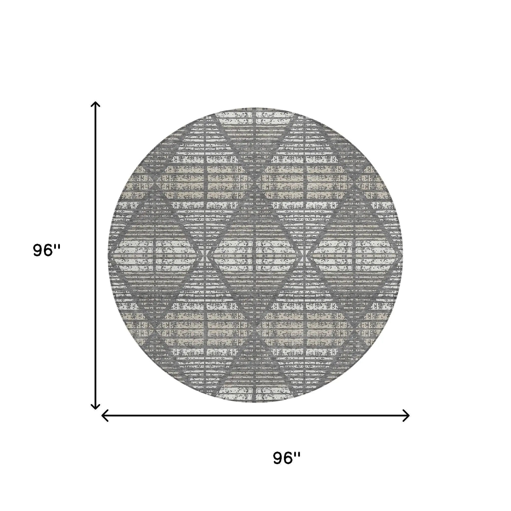 8' Gray And Taupe Round Geometric Washable Indoor Outdoor Area Rug Homeroots Outdoor