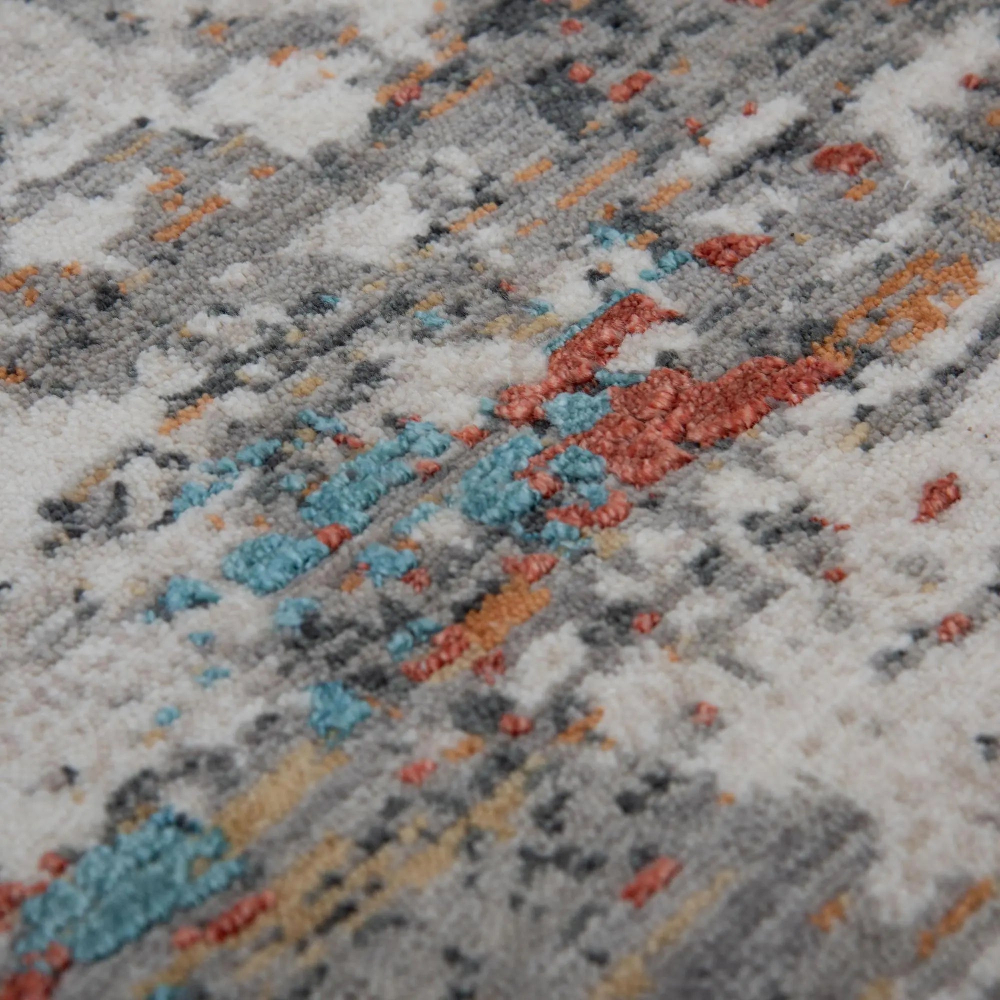 8' Gray Beige Orange Red And Blue New Zealand Lambs Wool Abstract Hand Carved Handmade Area Rug Homeroots Home Decor