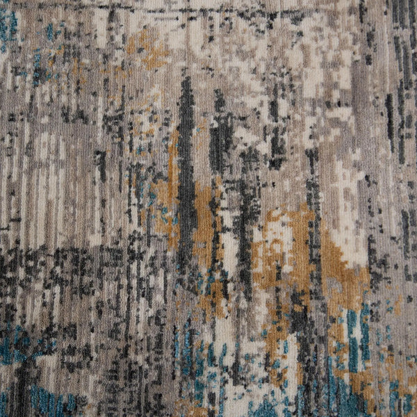 8' Gray Black Yellow Blue And Ivory New Zealand Lambs Wool Abstract Hand Carved Handmade Area Rug Homeroots Home Decor
