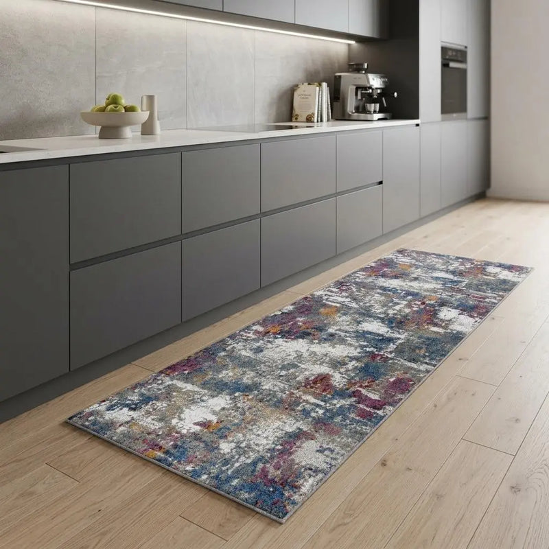 8' Gray Blue Pink Orange Red And Ivory Abstract Hand Carved Handmade Area Rug Homeroots Home Decor