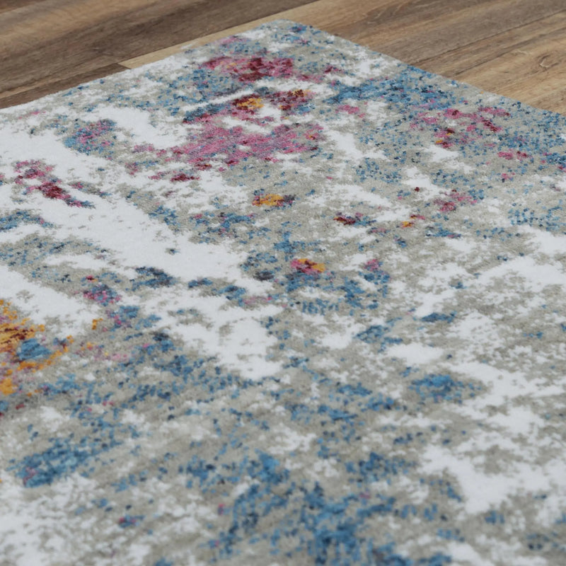 8' Gray Blue Pink Orange Red And Ivory Abstract Hand Carved Handmade Area Rug Homeroots Home Decor
