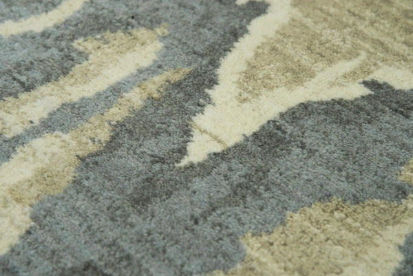 8' Gray Cream Yellow And Teal New Zealand Lambs Wool Abstract Hand Carved Handmade Area Rug Homeroots Home Decor