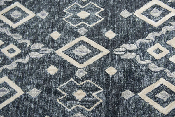 8' Gray Dark Blue And Blue Wool Geometric Hand Tufted Area Rug Homeroots Home Decor