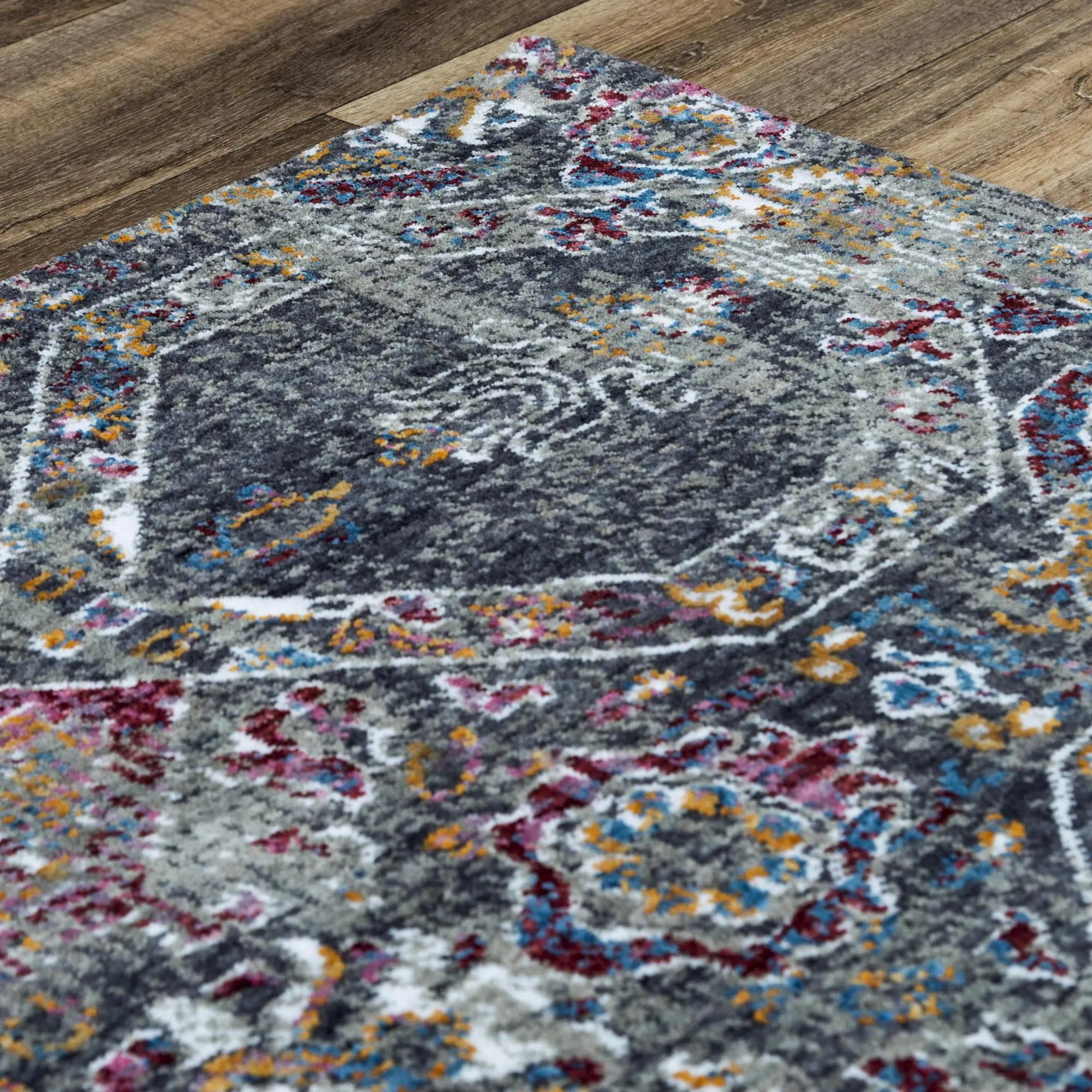 8' Gray Ivory Dark Blue Blue And Orange Oriental Hand Carved Handmade Area Rug Homeroots Home Decor