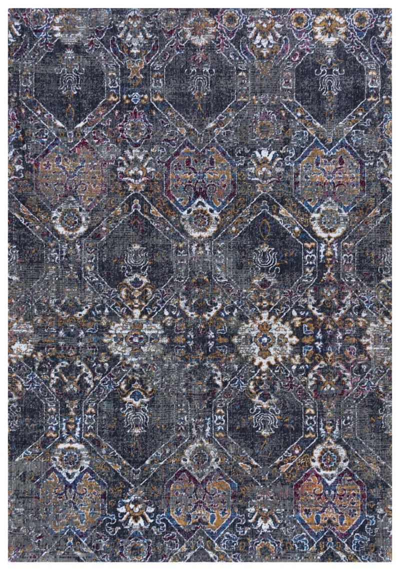 8' Gray Ivory Dark Blue Blue And Orange Oriental Hand Carved Handmade Area Rug Homeroots Home Decor