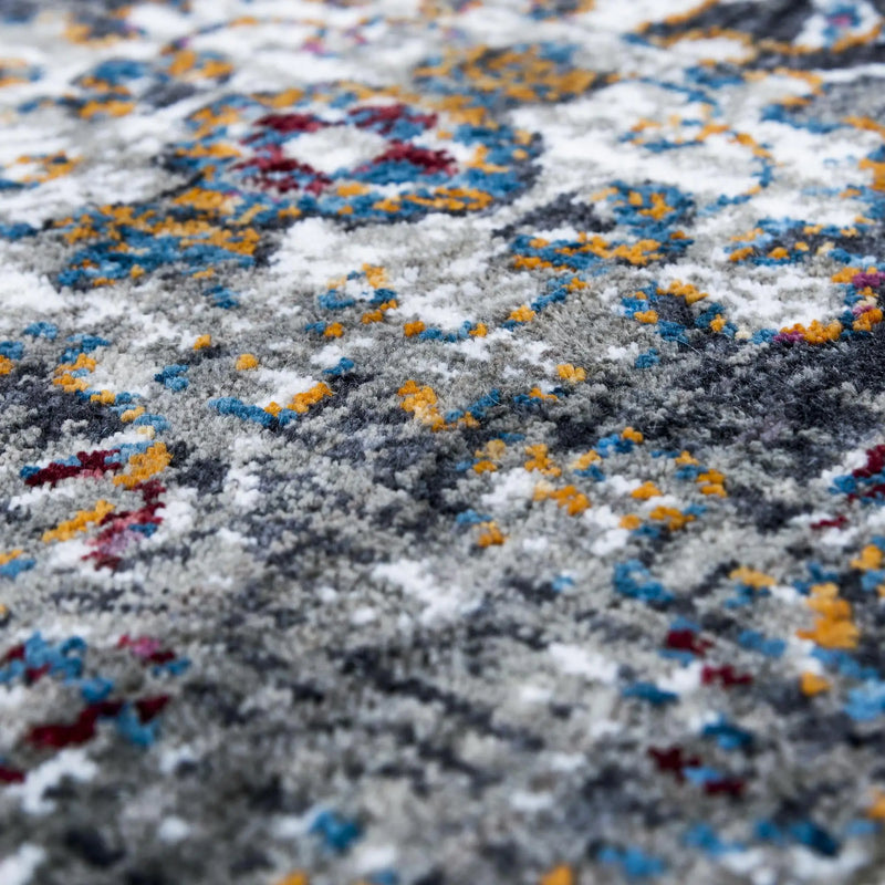 8' Gray Ivory Dark Blue Blue And Orange Oriental Hand Carved Handmade Area Rug Homeroots Home Decor