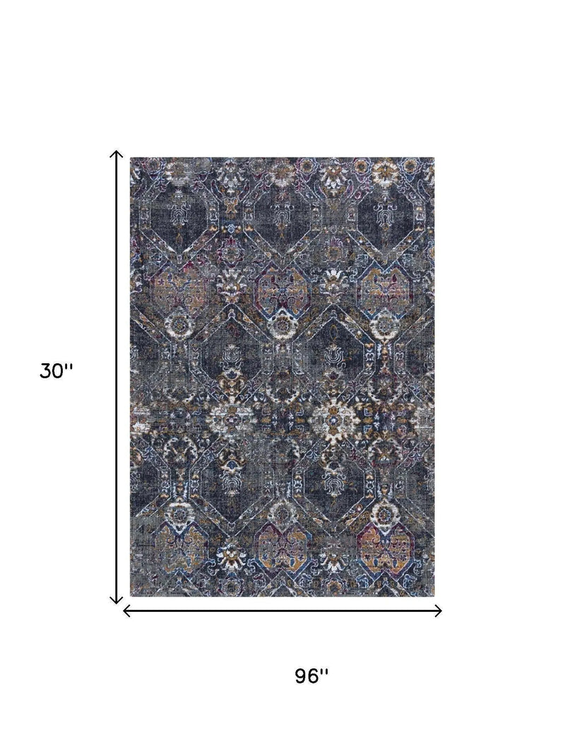 8' Gray Ivory Dark Blue Blue And Orange Oriental Hand Carved Handmade Area Rug Homeroots Home Decor