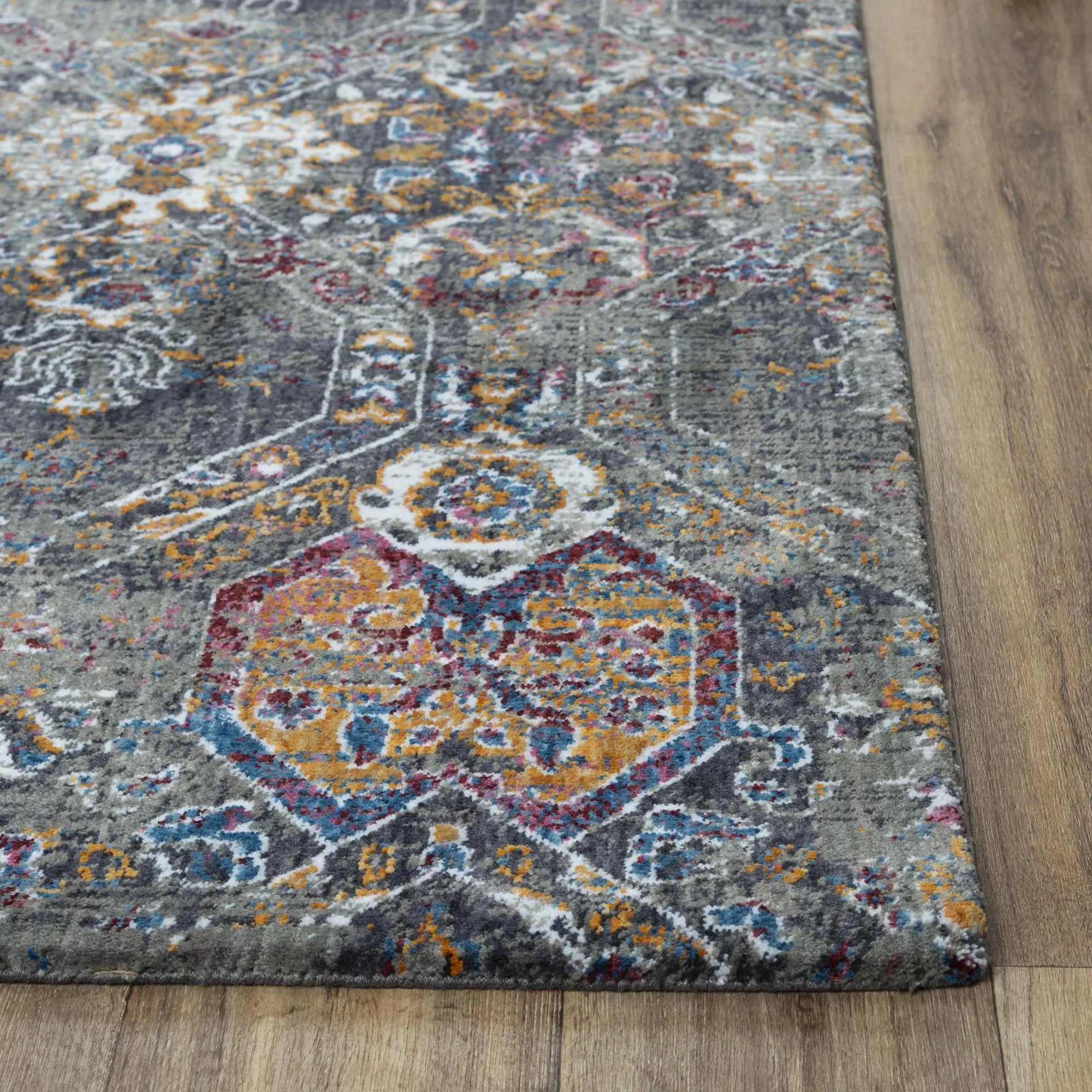 8' Gray Ivory Dark Blue Blue And Orange Oriental Hand Carved Handmade Area Rug Homeroots Home Decor
