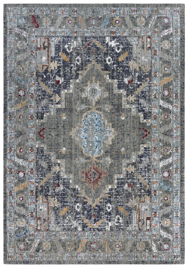 8' Gray Red Blue Orange And Ivory Medallion Hand Carved Handmade Area Rug Homeroots Home Decor