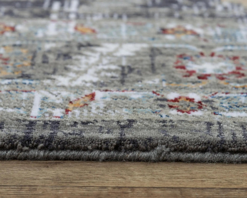 8' Gray Red Blue Orange And Ivory Medallion Hand Carved Handmade Area Rug Homeroots Home Decor