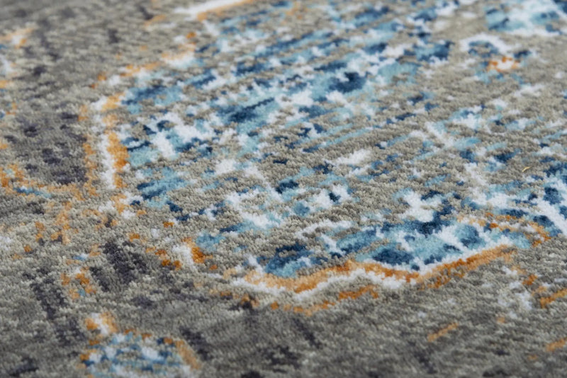 8' Gray Red Blue Orange And Ivory Medallion Hand Carved Handmade Area Rug Homeroots Home Decor