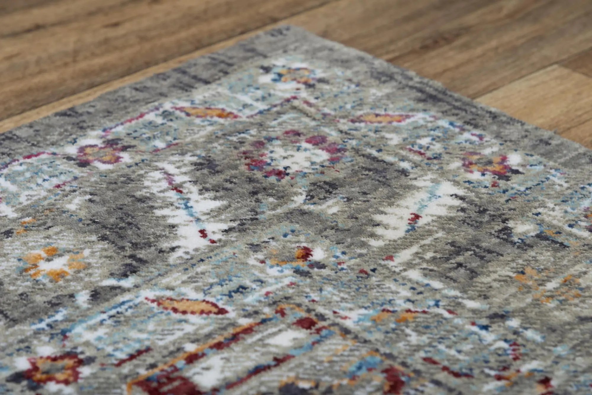 8' Gray Red Blue Orange And Ivory Medallion Hand Carved Handmade Area Rug Homeroots Home Decor