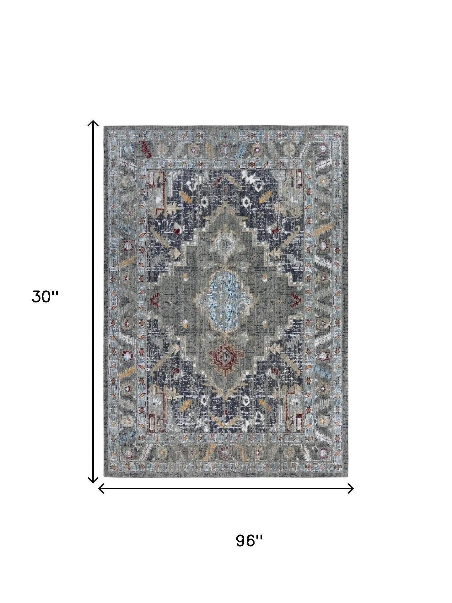 8' Gray Red Blue Orange And Ivory Medallion Hand Carved Handmade Area Rug Homeroots Home Decor