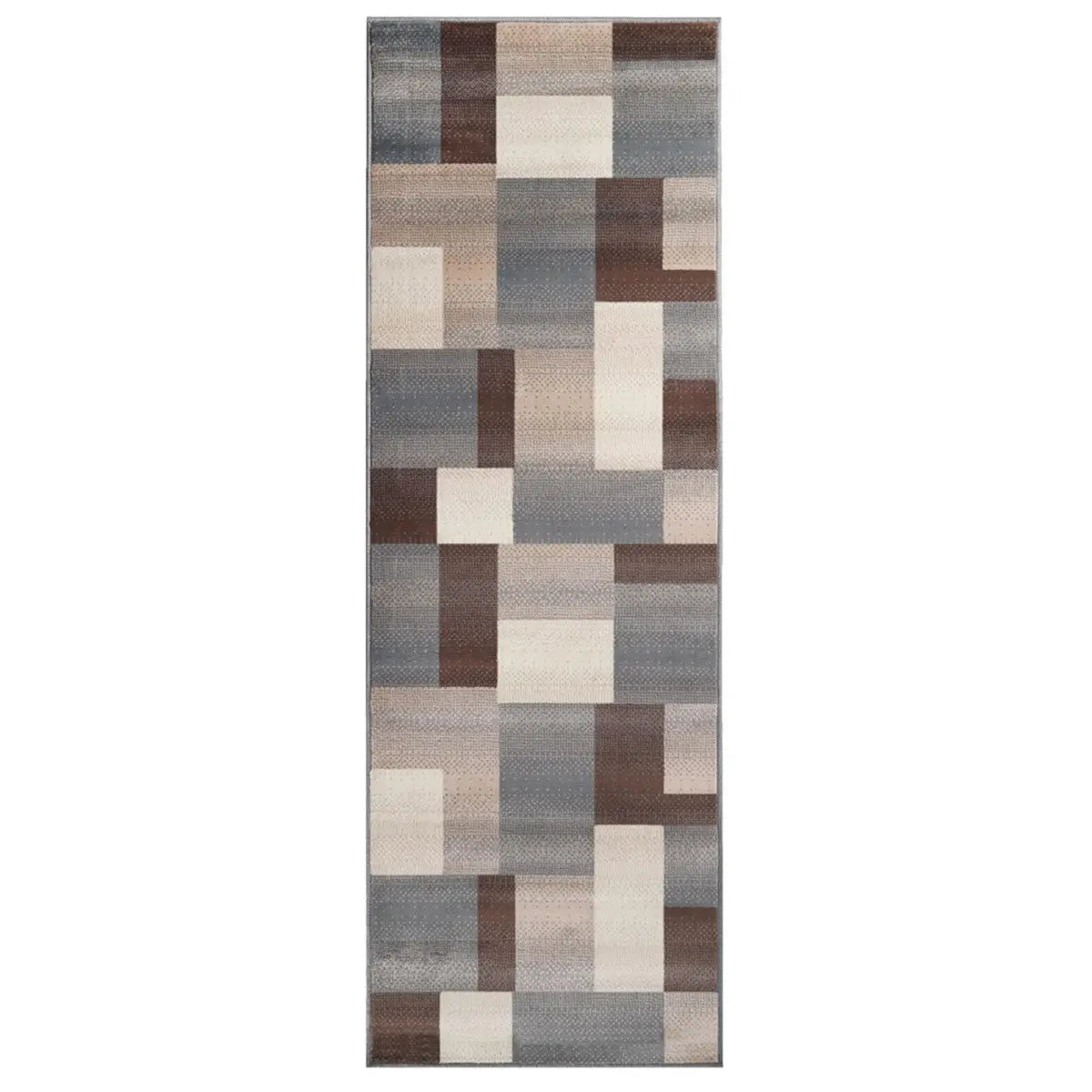8' Gray Tan And Brown Patchwork Runner Rug Homeroots Home Decor