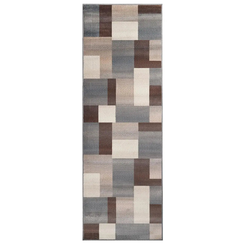 8' Gray Tan And Brown Patchwork Runner Rug Homeroots Home Decor