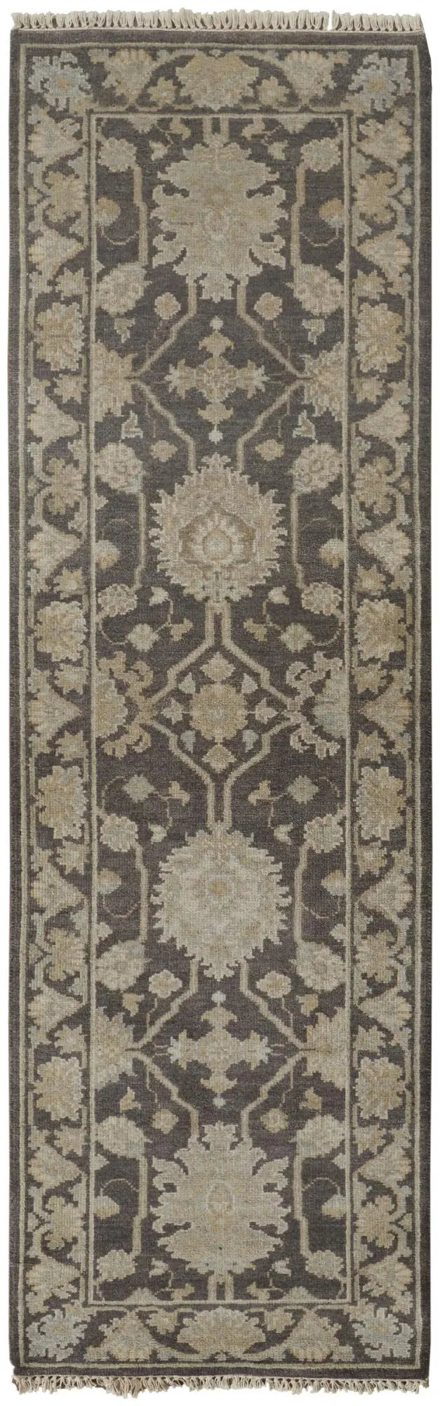 8' Gray Taupe And Black Wool Floral Hand Knotted Area Rug Homeroots Home Decor
