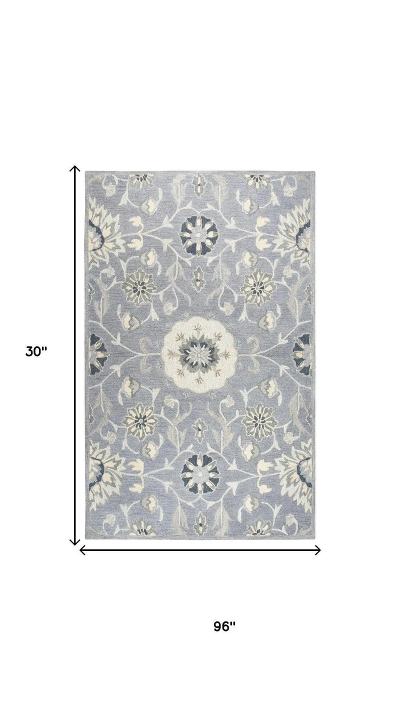 8' Gray Taupe And Tan Wool Floral Hand Tufted Area Rug Homeroots Home Decor