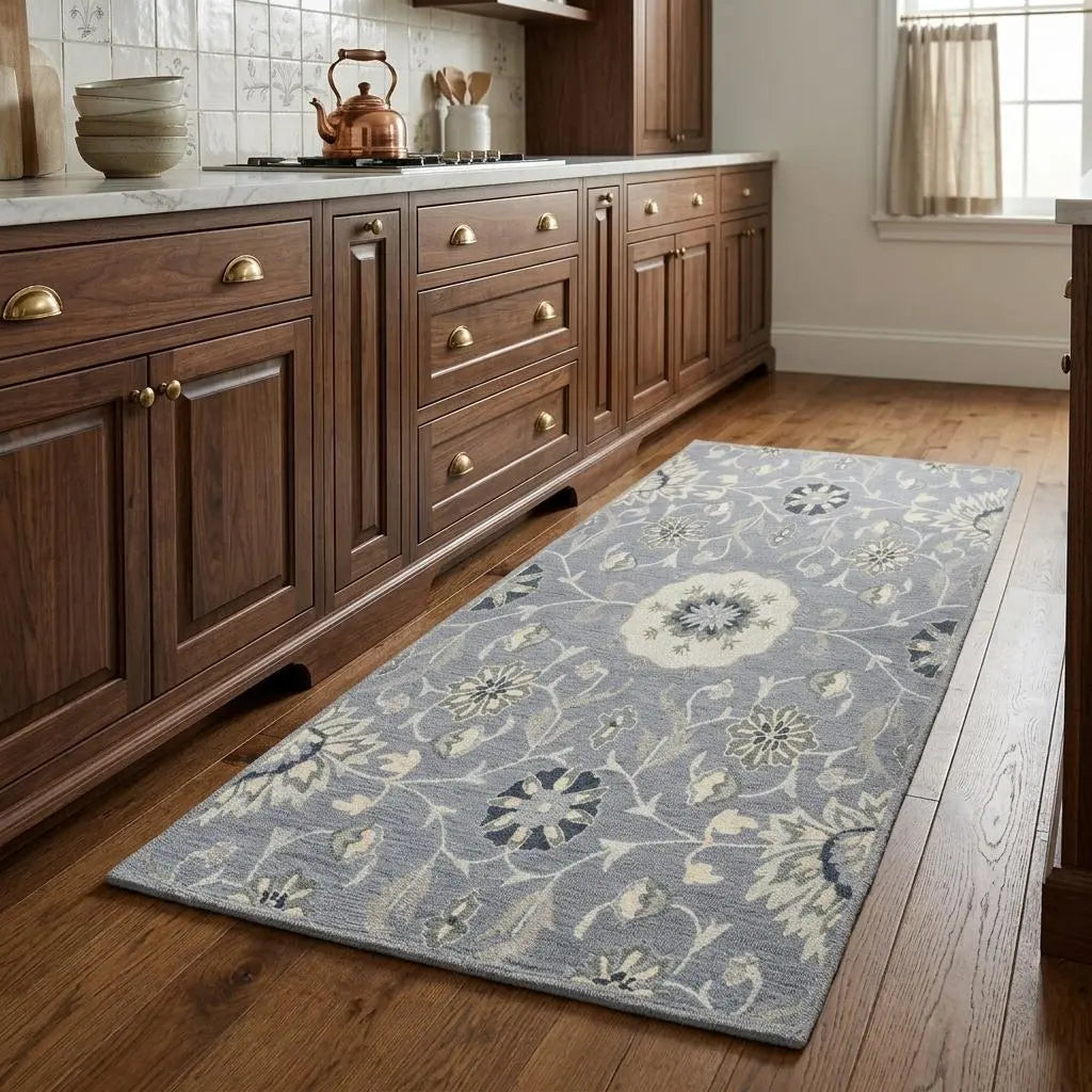 8' Gray Taupe And Tan Wool Floral Hand Tufted Area Rug Homeroots Home Decor