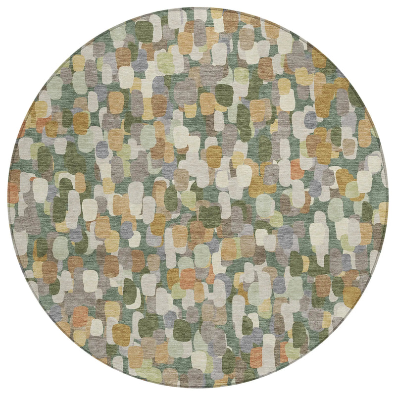 8' Green And Beige Round Abstract Washable Indoor Outdoor Area Rug Homeroots Outdoor