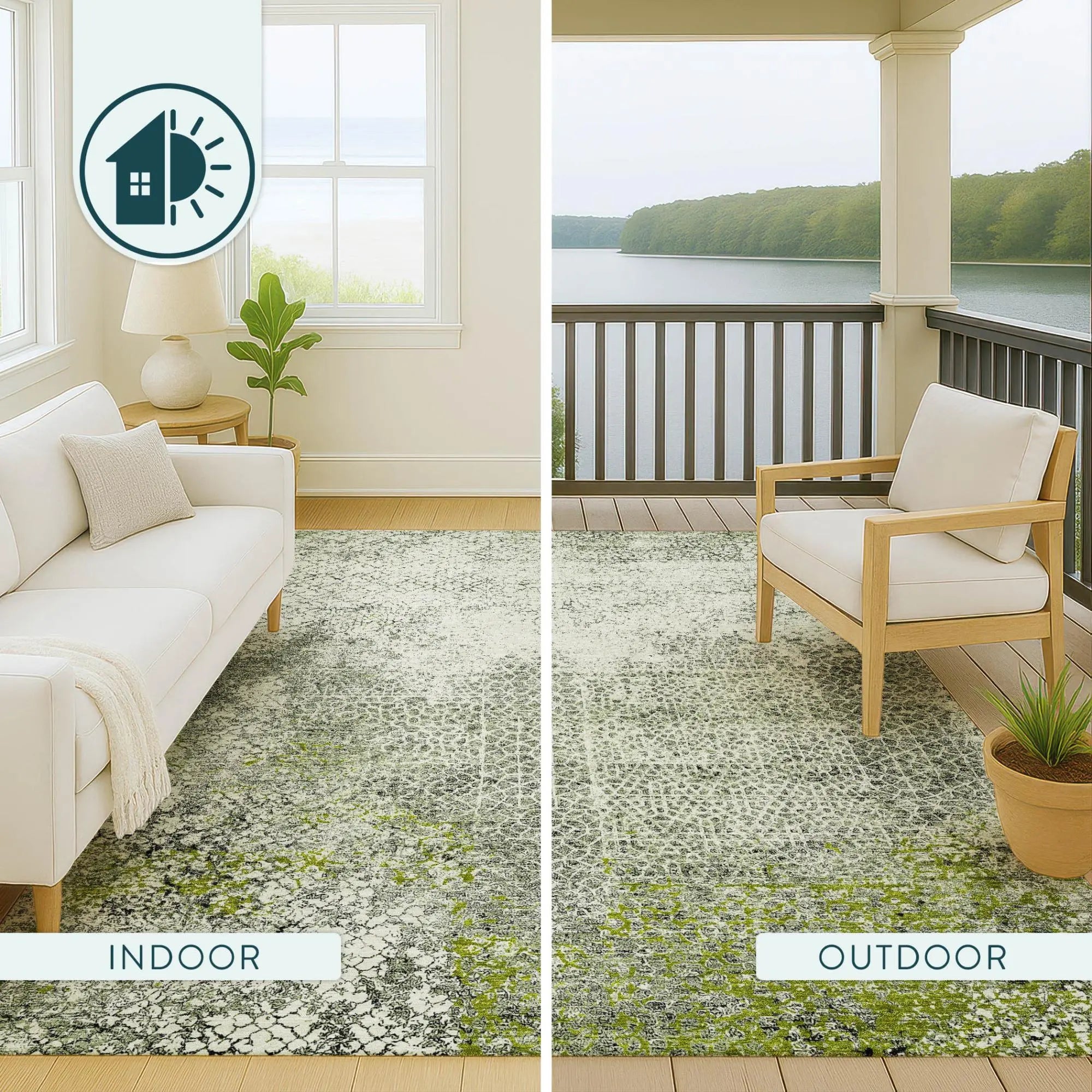 8' Green And Beige Round Abstract Washable Indoor Outdoor Area Rug Homeroots Outdoor