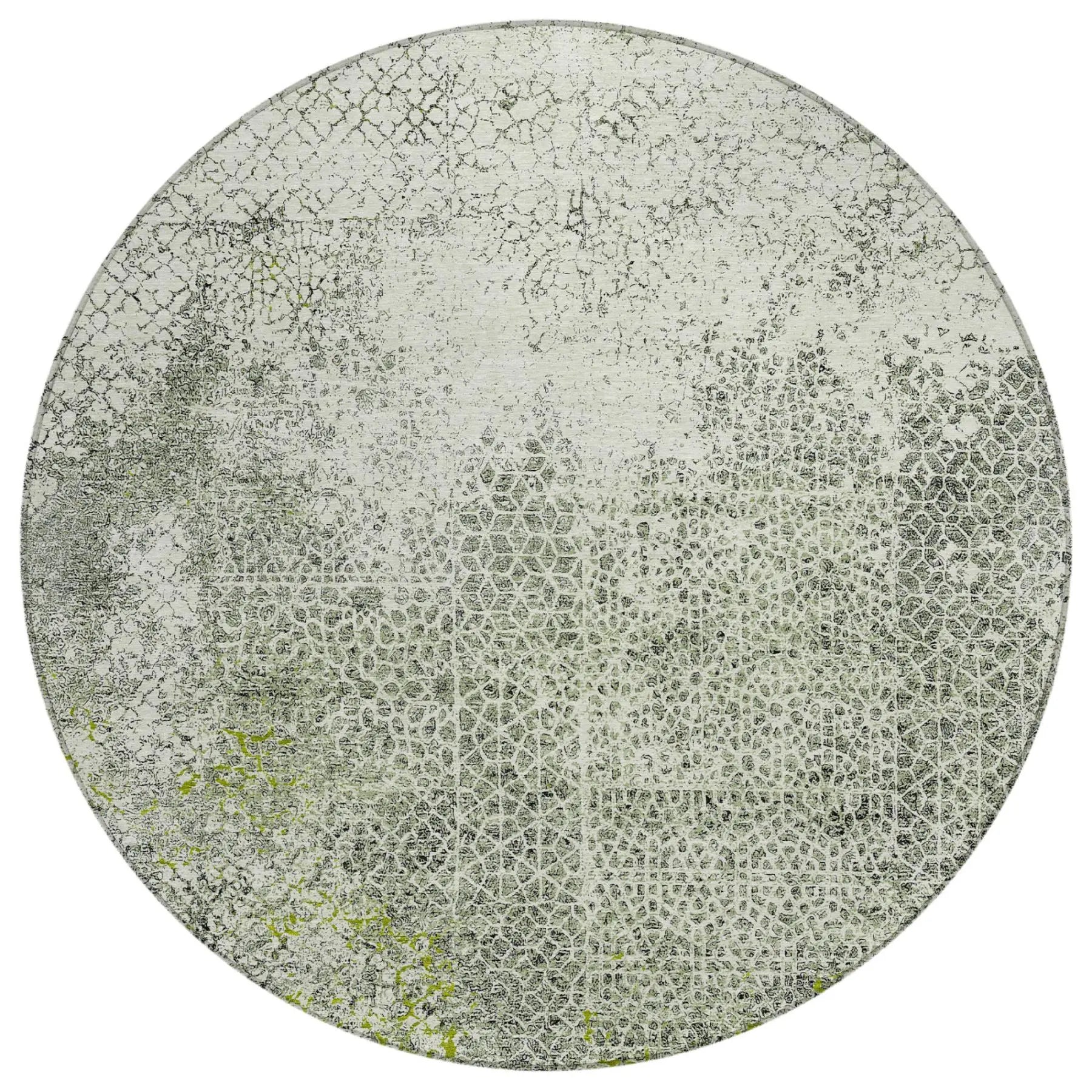 8' Green And Beige Round Abstract Washable Indoor Outdoor Area Rug Homeroots Outdoor