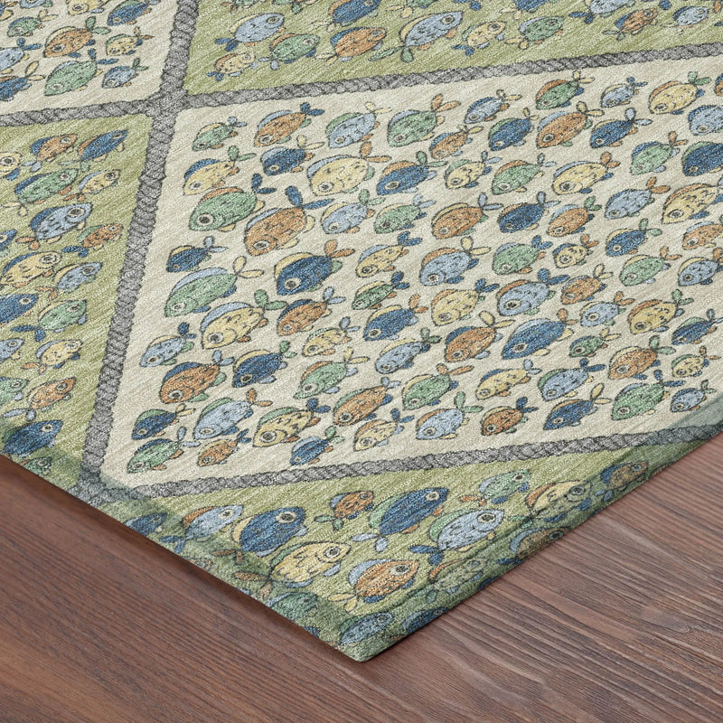 8' Green And Beige Round Abstract Washable Indoor Outdoor Area Rug Homeroots Outdoor