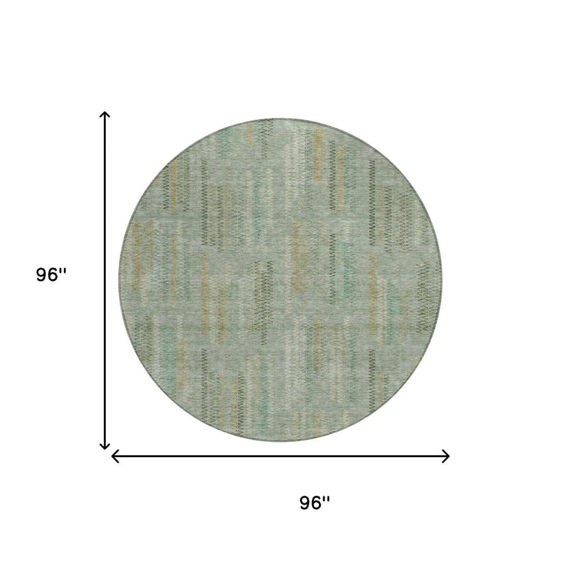 8' Green And Beige Round Abstract Washable Indoor Outdoor Area Rug Homeroots Outdoor