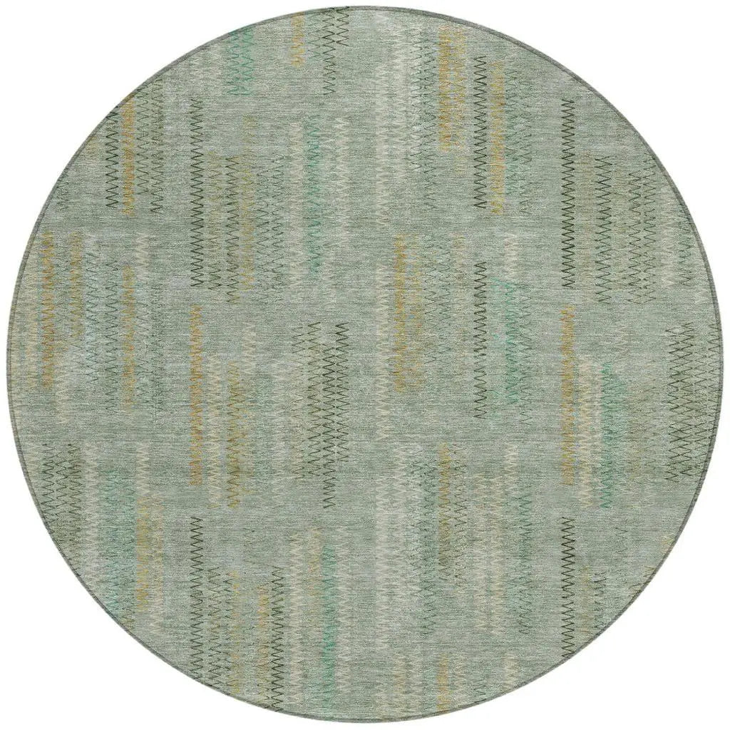 8' Green And Beige Round Abstract Washable Indoor Outdoor Area Rug Homeroots Outdoor