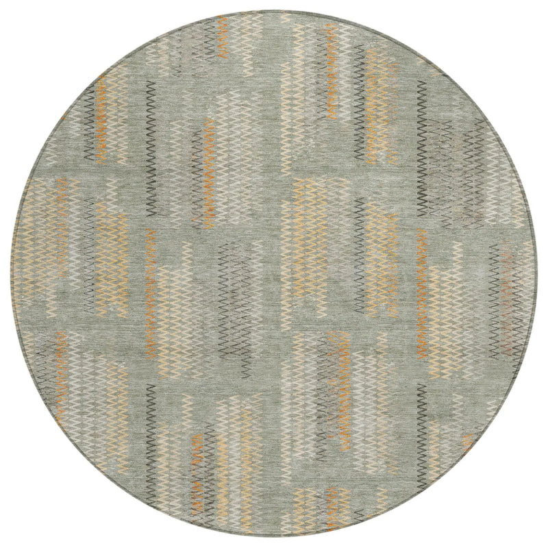 8' Green And Beige Round Abstract Washable Indoor Outdoor Area Rug Homeroots Outdoor