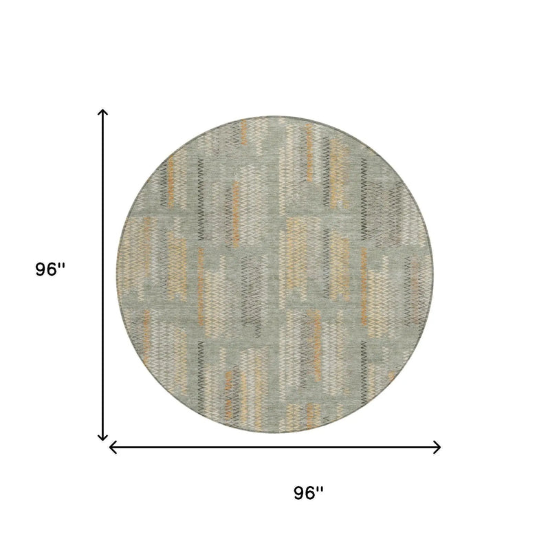 8' Green And Beige Round Abstract Washable Indoor Outdoor Area Rug Homeroots Outdoor
