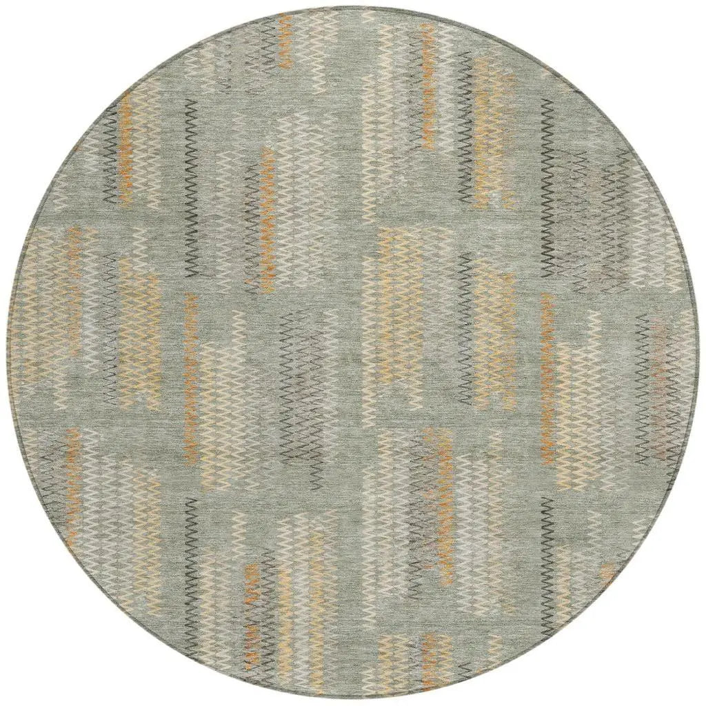 8' Green And Beige Round Abstract Washable Indoor Outdoor Area Rug Homeroots Outdoor