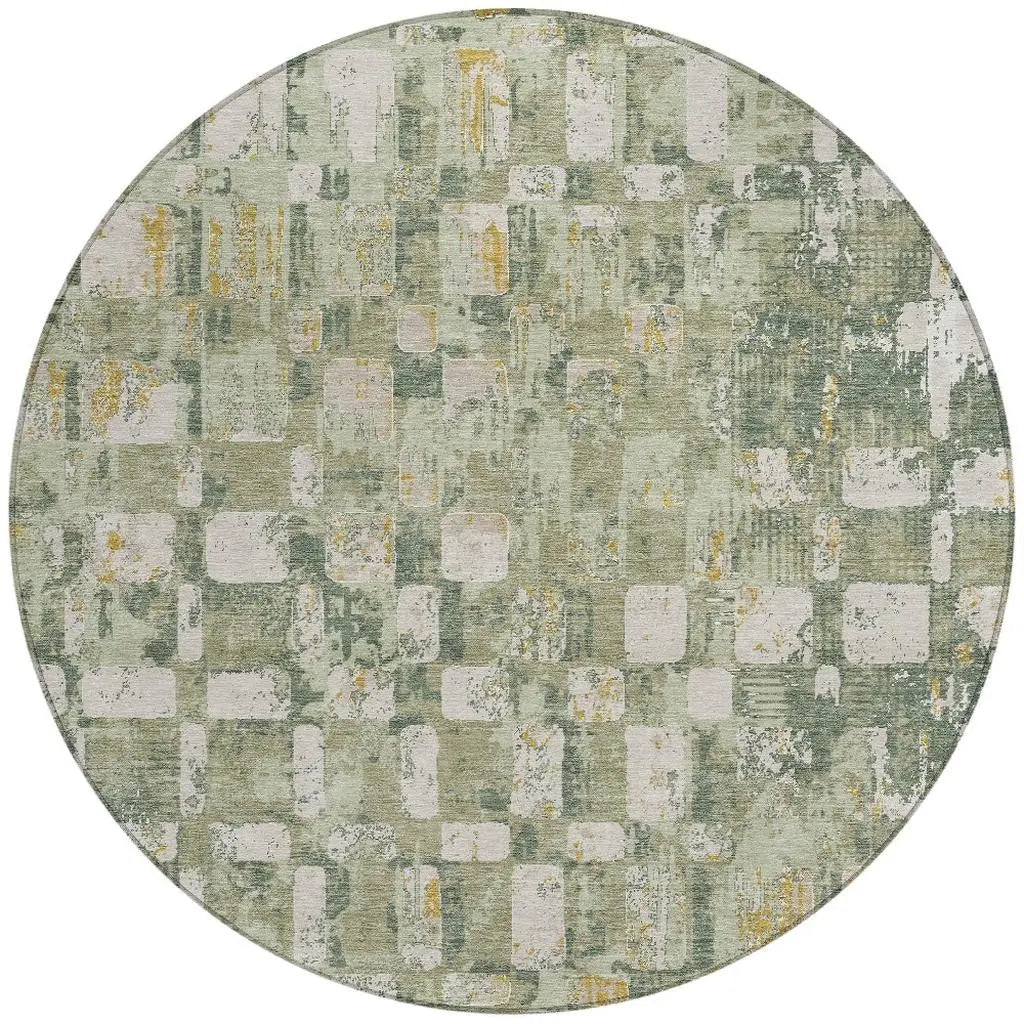 8' Green And Beige Round Abstract Washable Indoor Outdoor Area Rug Homeroots Outdoor