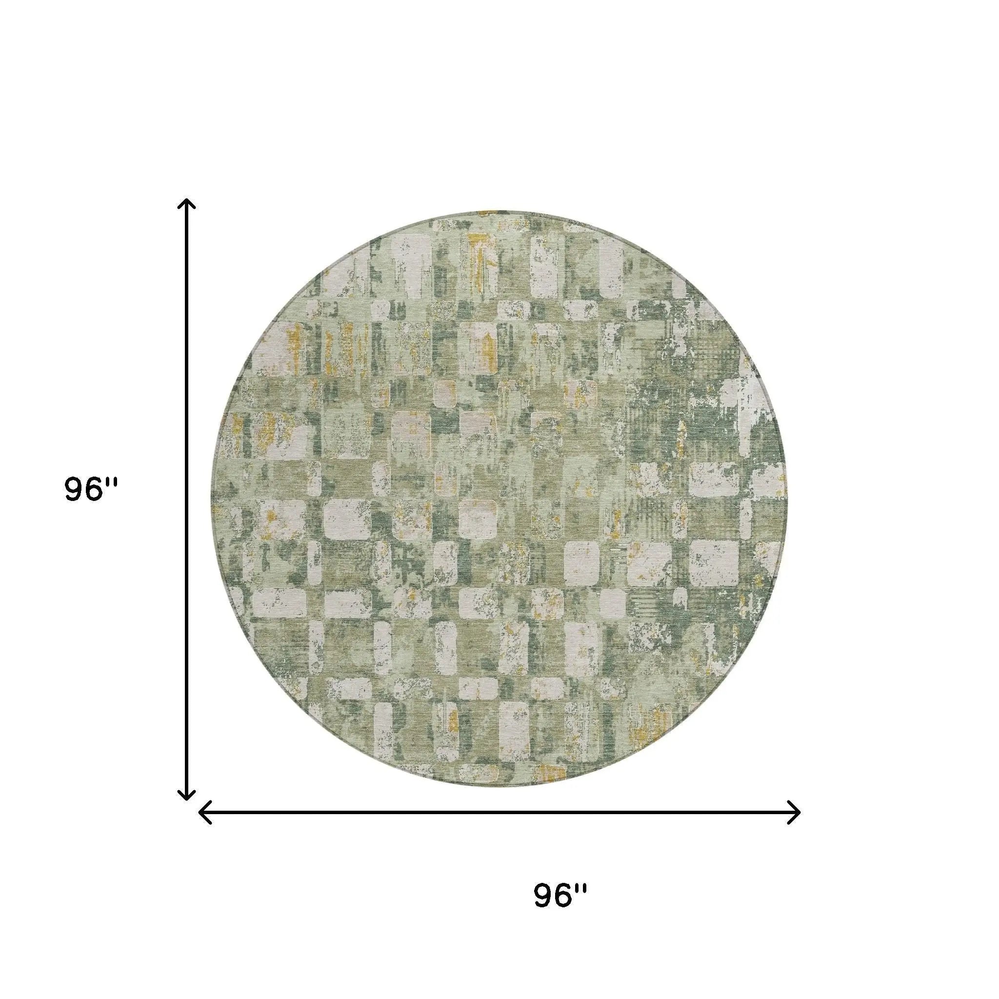 8' Green And Beige Round Abstract Washable Indoor Outdoor Area Rug Homeroots Outdoor
