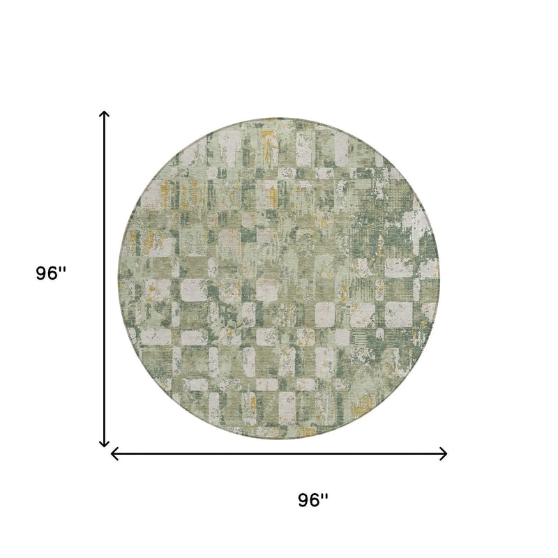 8' Green And Beige Round Abstract Washable Indoor Outdoor Area Rug Homeroots Outdoor