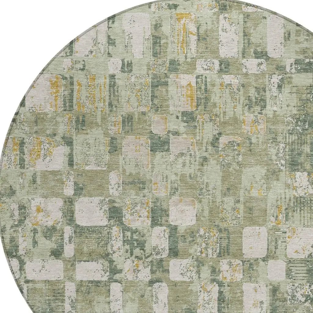 8' Green And Beige Round Abstract Washable Indoor Outdoor Area Rug Homeroots Outdoor