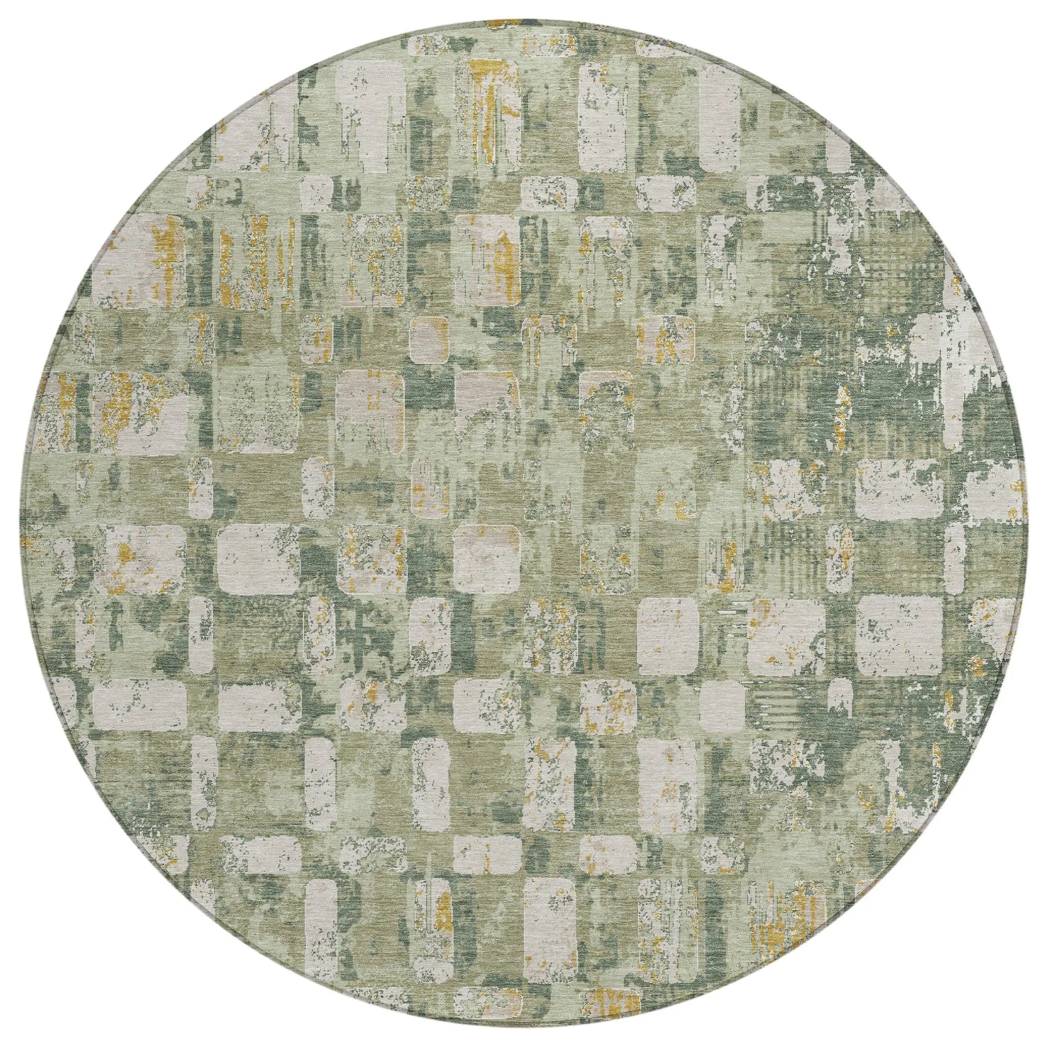 8' Green And Beige Round Abstract Washable Indoor Outdoor Area Rug Homeroots Outdoor