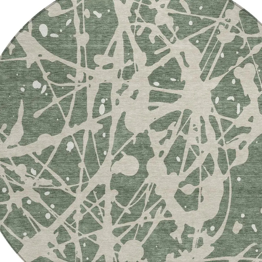 8' Green And Beige Round Abstract Washable Indoor Outdoor Area Rug Homeroots Outdoor