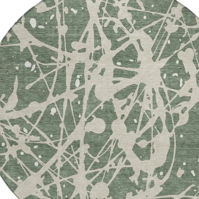 8' Green And Beige Round Abstract Washable Indoor Outdoor Area Rug Homeroots Outdoor