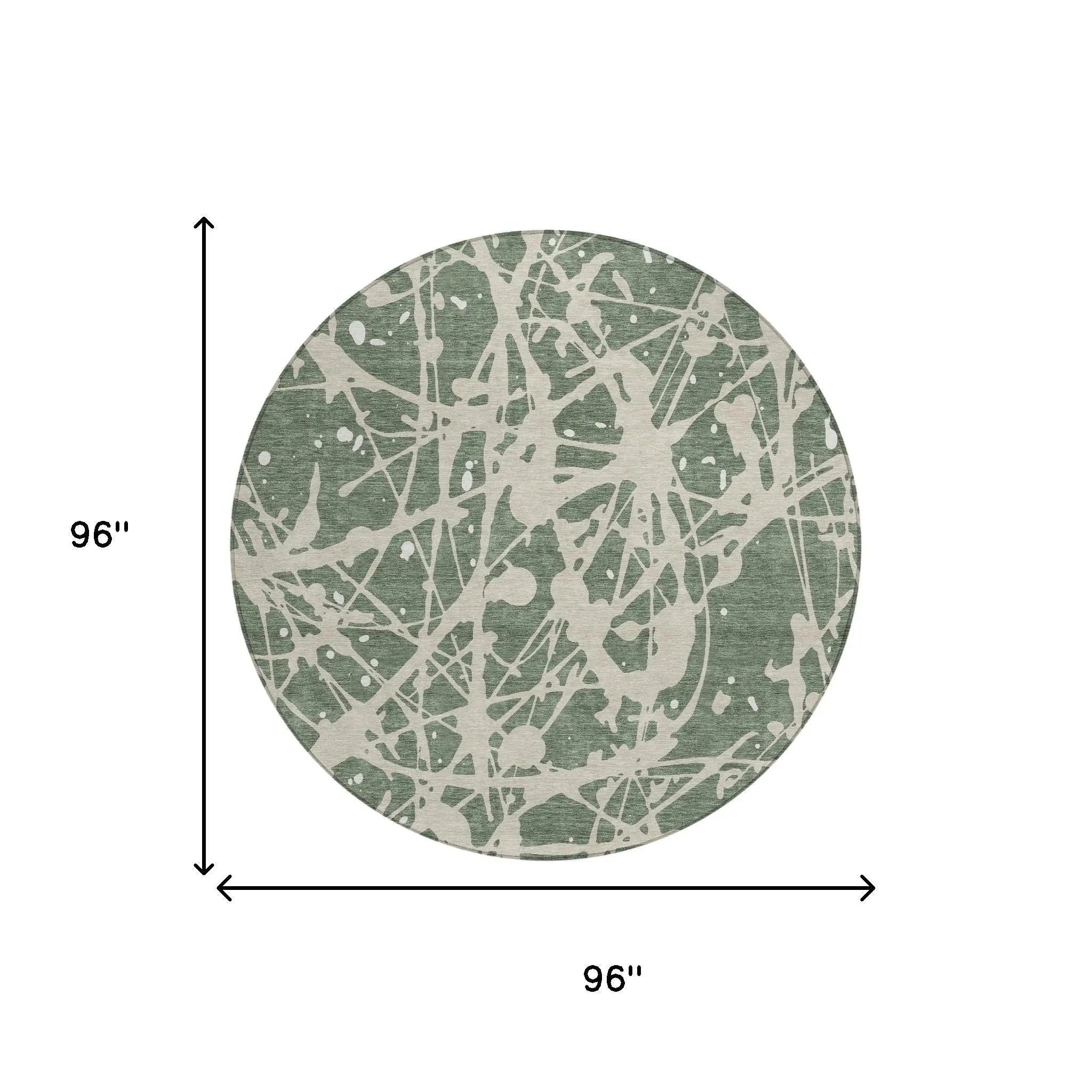 8' Green And Beige Round Abstract Washable Indoor Outdoor Area Rug Homeroots Outdoor