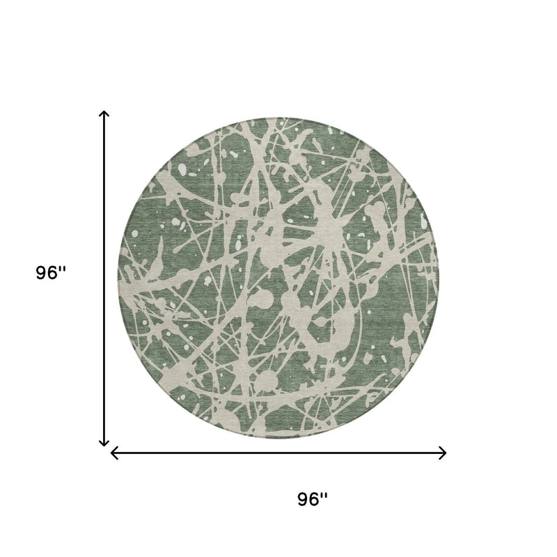 8' Green And Beige Round Abstract Washable Indoor Outdoor Area Rug Homeroots Outdoor