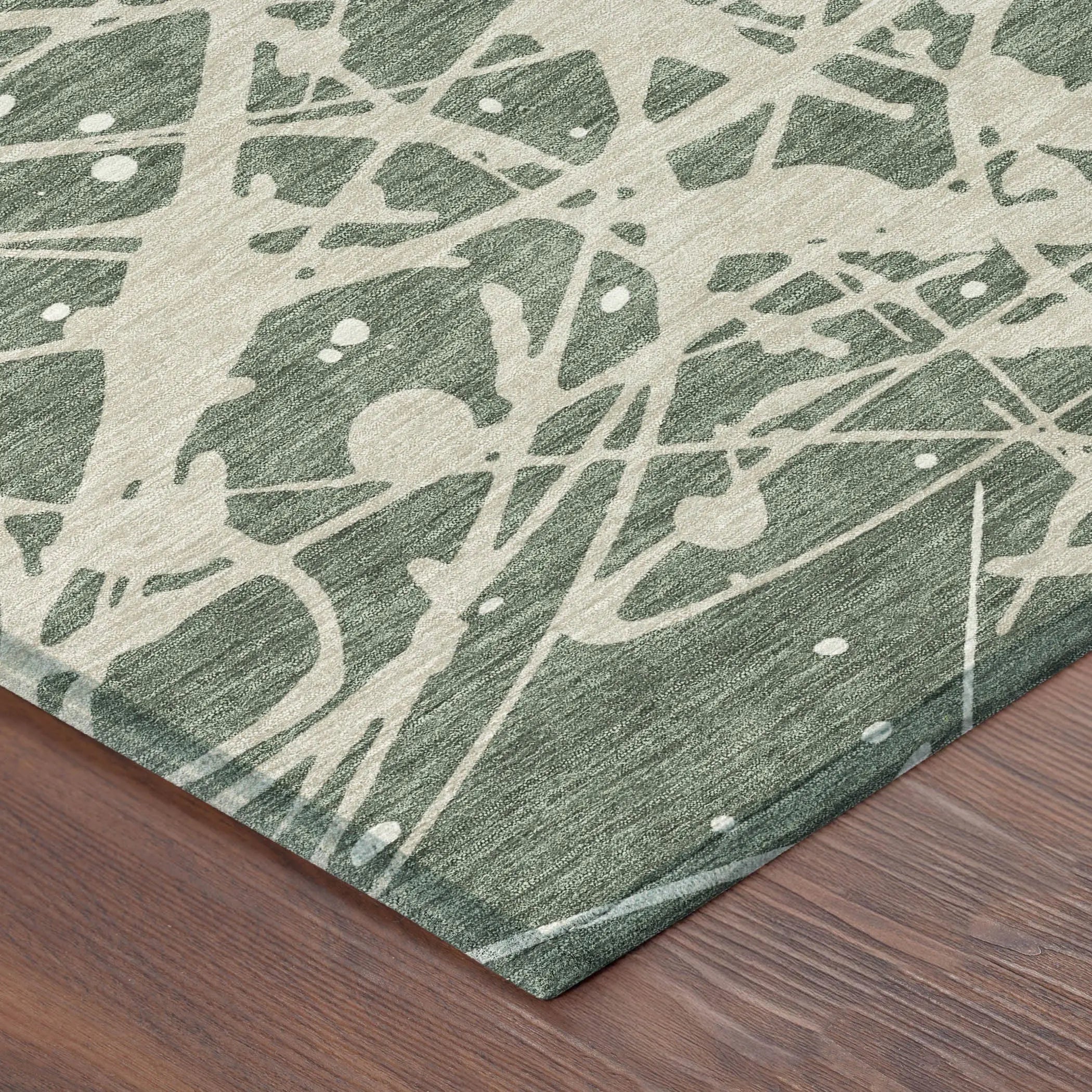 8' Green And Beige Round Abstract Washable Indoor Outdoor Area Rug Homeroots Outdoor