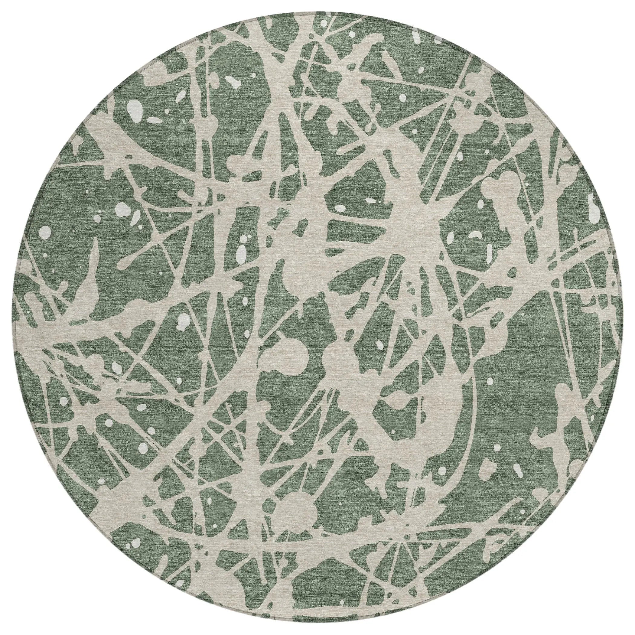8' Green And Beige Round Abstract Washable Indoor Outdoor Area Rug Homeroots Outdoor