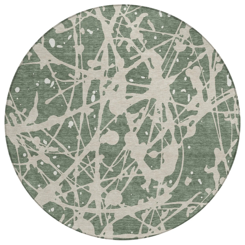8' Green And Beige Round Abstract Washable Indoor Outdoor Area Rug Homeroots Outdoor