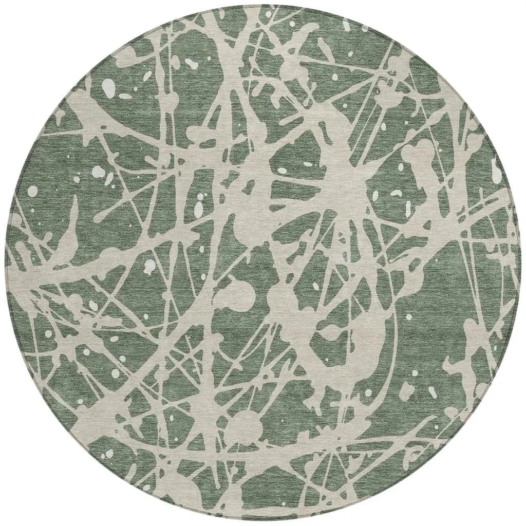 8' Green And Beige Round Abstract Washable Indoor Outdoor Area Rug Homeroots Outdoor