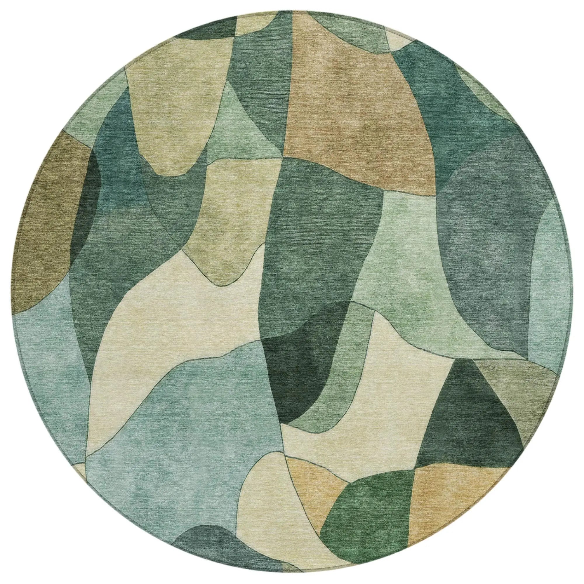 8' Green And Beige Round Abstract Washable Indoor Outdoor Area Rug Homeroots Outdoor
